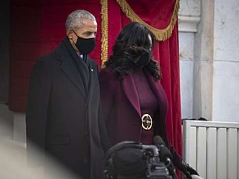 Obama and his wife Michelle at the inauguration of Joe Biden