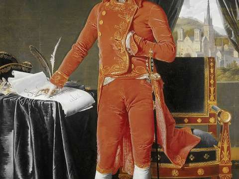 Bonaparte, First Consul, by Ingres. Posing the hand inside the waistcoat was often used in portraits of rulers to indicate calm and stable leadership.