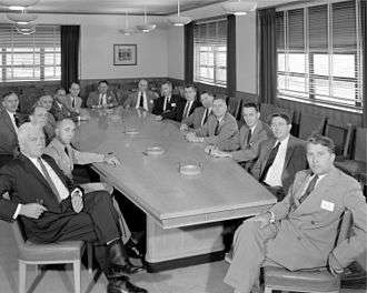 Wernher von Braun at a meeting of NACA's Special Committee on Space Technology, 1958