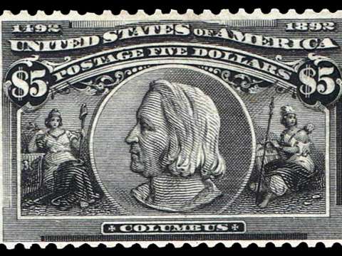 $5 Columbian Issue stamp, United States, 1893