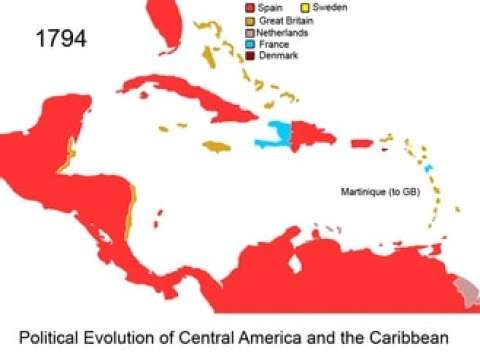 European colonies in the Caribbean in 1794
