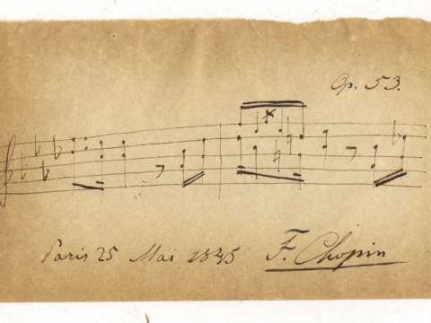 Autographed musical quotation from the Polonaise Op. 53, signed by Chopin on 25 May 1845