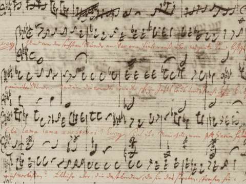 Bach's autograph of the recitative with the gospel text of Christ's death from St Matthew Passion