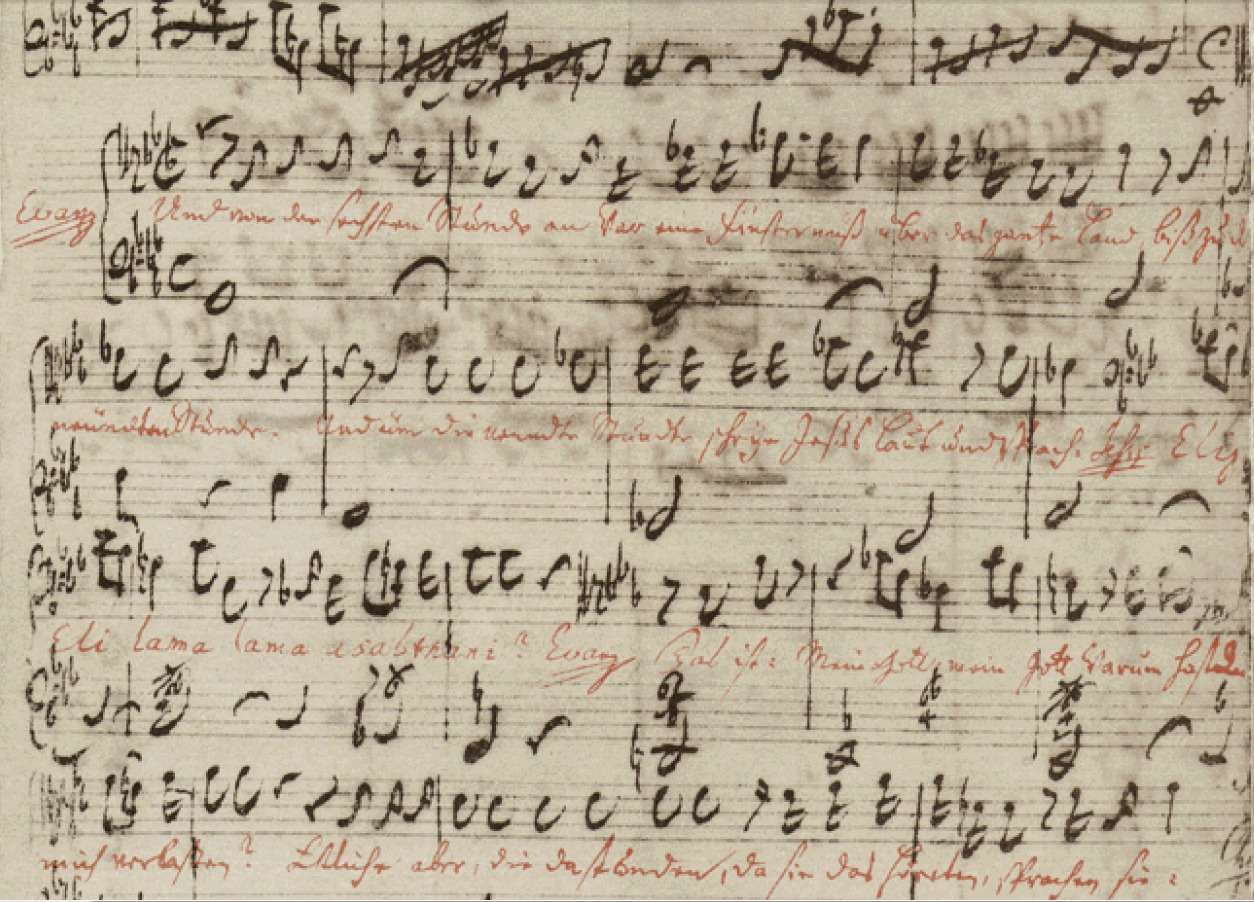 Bach's autograph of the recitative with the gospel text of Christ's death from St Matthew Passion