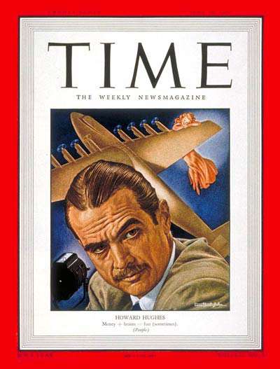 Hughes on the cover of Time magazine, July 1948 (with the Hughes H-4 Hercules in the background)