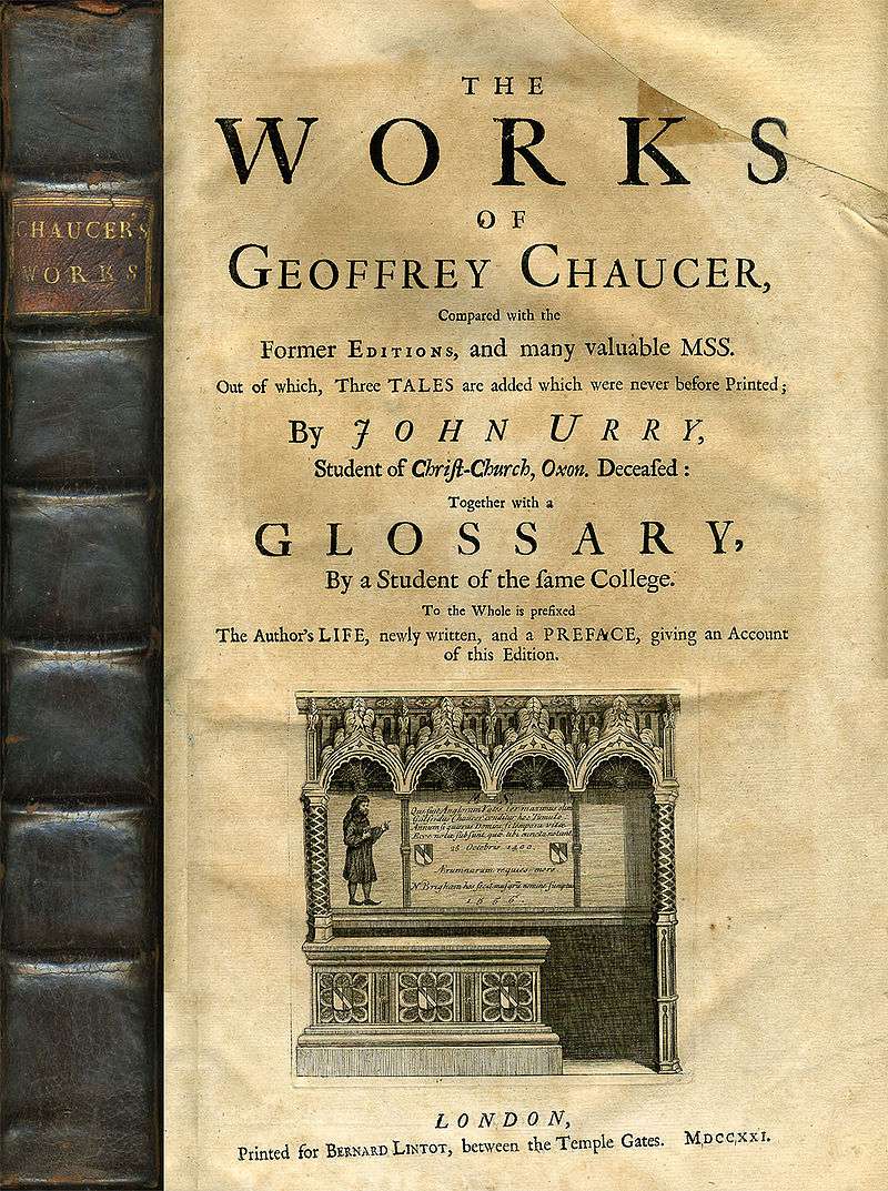 Spine and title page of John Urry’s edition of Chaucer's complete works