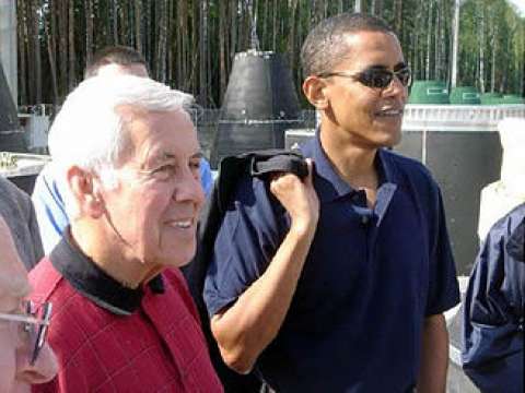 Obama and U.S. Senator Richard Lugar (R-IN) visit a Russian facility for dismantling mobile missiles (August 2005)