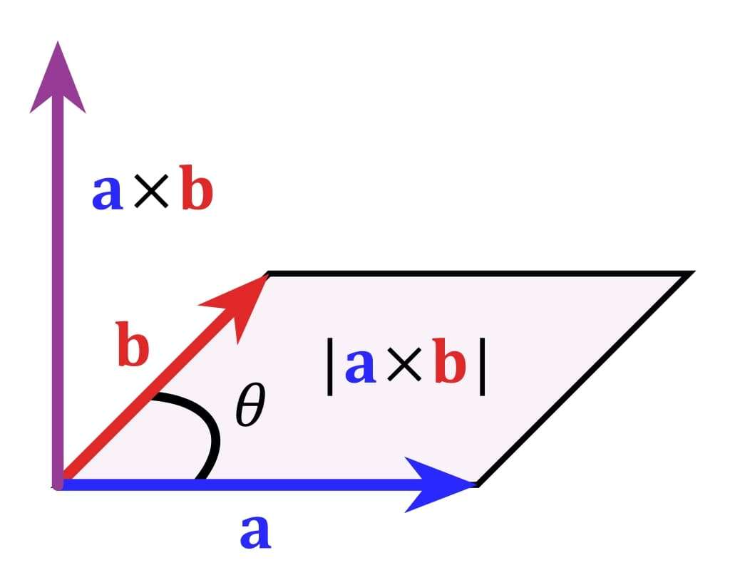 Diagram showing the magnitude and direction of the cross product of two vectors, in the notation introduced by Gibbs