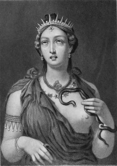 A steel engraving published by John Sartain in 1885 (left) depicting the now lost painted death portrait of Cleopatra