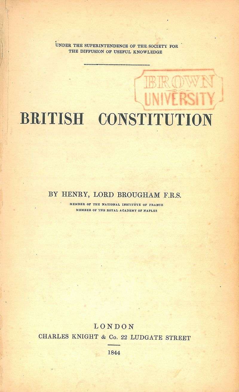 The title page of British Constitution (1st ed., 1844), written by Brougham