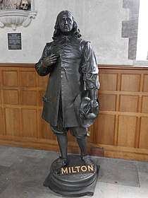 Milton’s statue and memorial in St Giles-without-Cripplegate church, London
