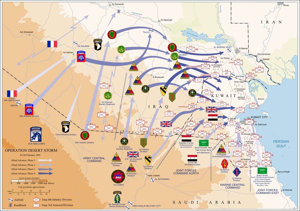 Ground troop movements February 24–28, 1991, during Operation Desert Storm