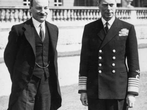 Prime Minister Clement Attlee with King George VI after Attlee won the 1945 election
