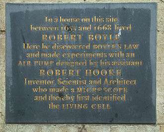 Plaque at the site of Boyle and Hooke's experiments in Oxford