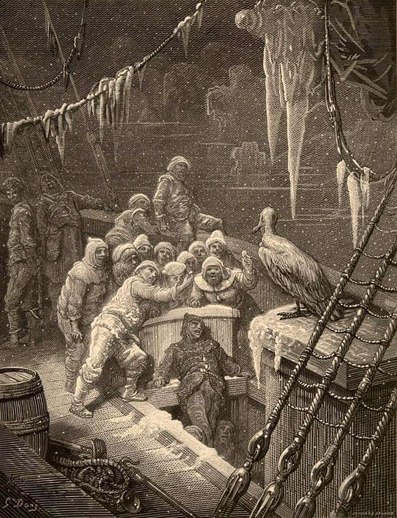 Engraving of a scene from The Rime of the Ancient Mariner. The frozen crew and the albatross by Gustave Doré (1876)
