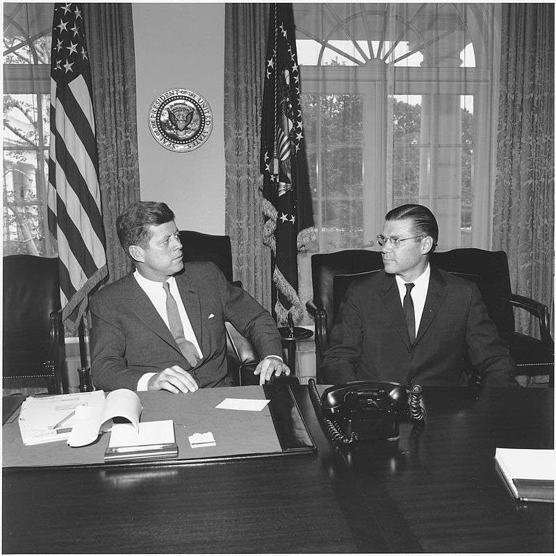 Kennedy meets with Secretary of Defense, Robert McNamara, 1962