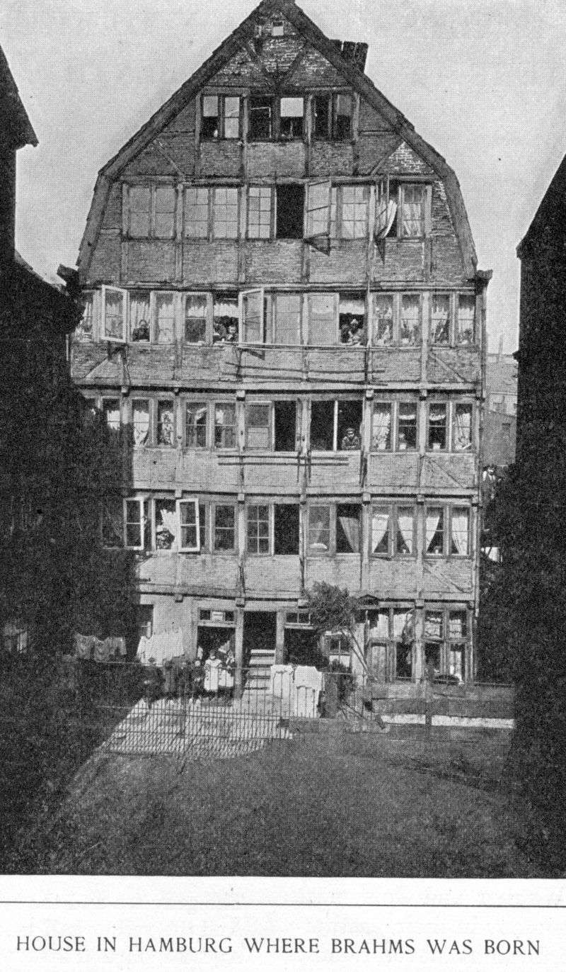 Photograph from 1891 of the building in Hamburg where Brahms was born. It was destroyed by bombing in 1943.