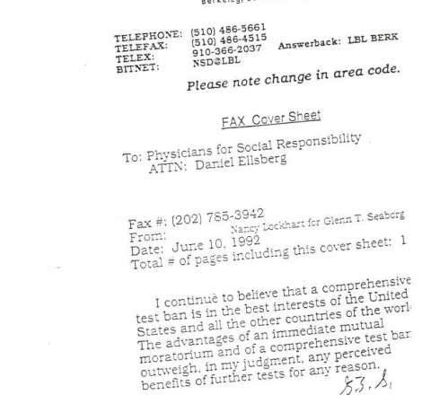 Letter of Support from Glen T. Seaborg