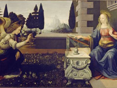 Annunciation c. 1472–1476, Uffizi, is thought to be Leonardo's earliest complete work