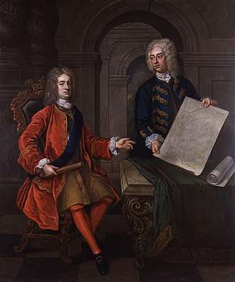 Marlborough and John Armstrong his chief engineer, possibly by Enoch Seeman. Depicted discussing the Siege of Bouchain.
