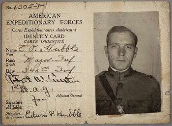 Hubble's identity card in the American Expeditionary Forces.