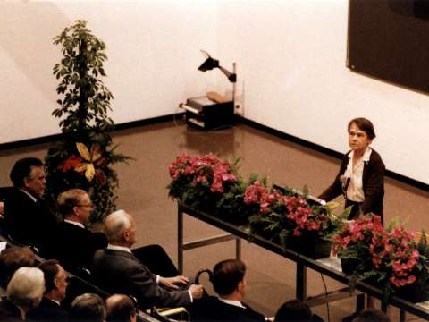 McClintock giving her Nobel Lecture