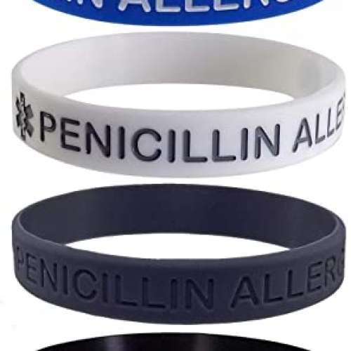 Penicillin Allergy Medical Alert ID Silicone Bracelet Wristbands
