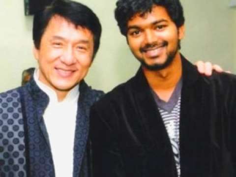 Jackie with actor Vijay in 2008