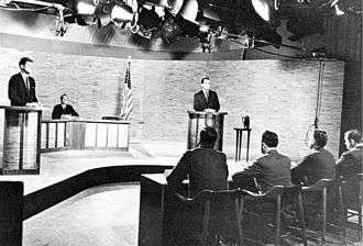 Kennedy and Richard Nixon participate in the nation's first televised presidential debate, Washington, D.C., 1960