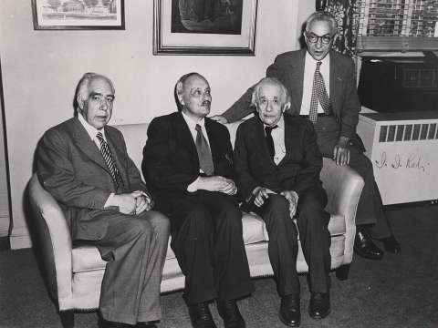 Bohr with James Franck, Albert Einstein and Isidor Isaac Rabi (LR)