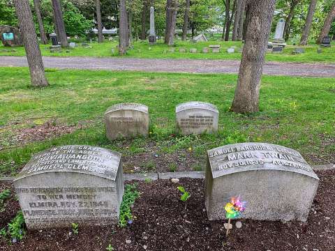 Twain and his wife are buried side by side in Elmira's Woodlawn Cemetery