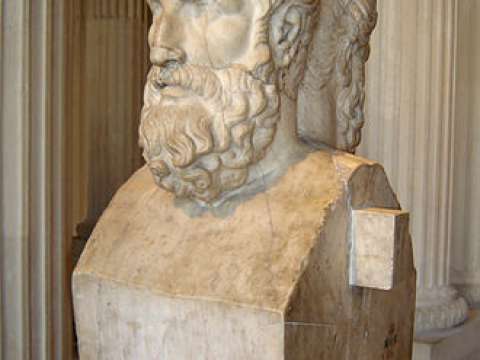 Bust of Epicurus, an Athenian philosopher whom Lucian greatly admired