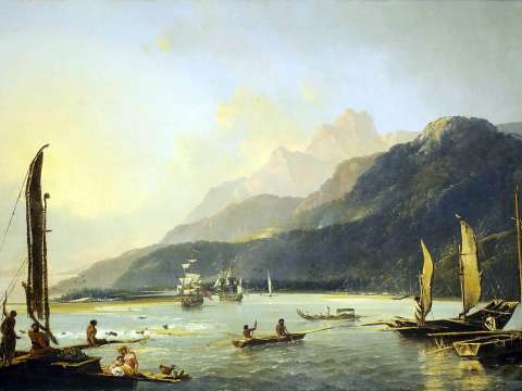 William Hodges' painting of HMS Resolution and HMS Adventure in Matavai Bay, Tahiti