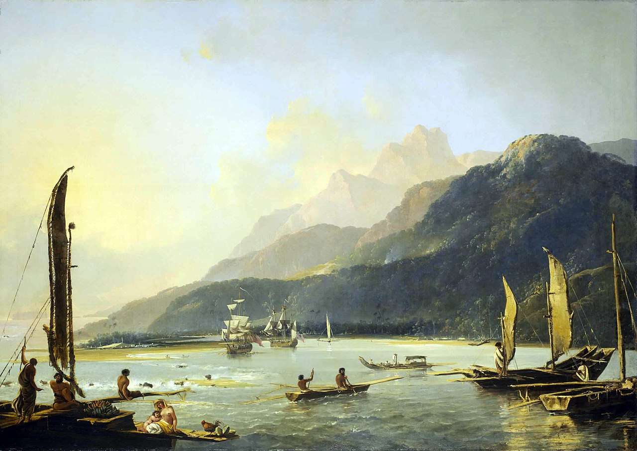 William Hodges' painting of HMS Resolution and HMS Adventure in Matavai Bay, Tahiti