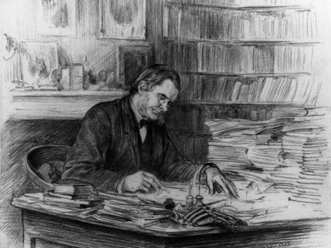 Huxley by Wirgman a drawing in pencil, 1882
