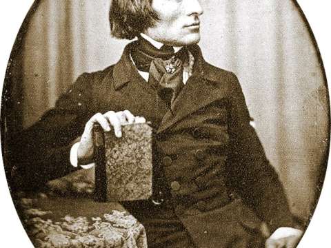 Earliest known photograph of Liszt (1843) by Hermann Biow