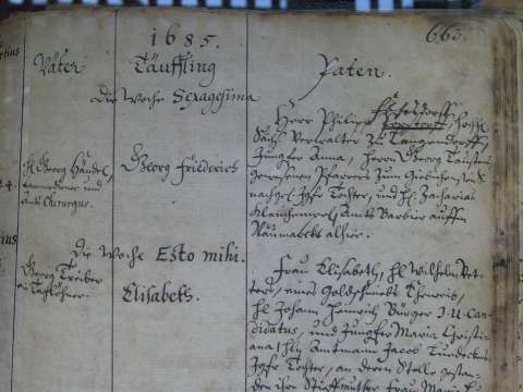 Handel's baptismal registration (Marienbibliothek in Halle)