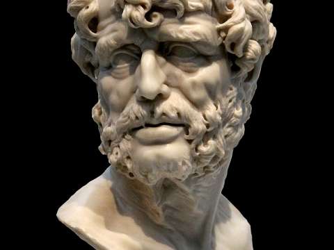 Baroque marble imaginary portrait bust of Seneca, by an anonymous sculptor of the 17th century. Museo del Prado