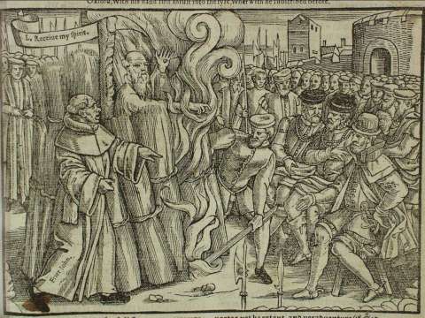 Cranmer's martyrdom, from John Foxe's book (1563)
