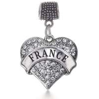 Silver Pave Heart Charm for Bracelet with Cubic Zirconia Jewelry