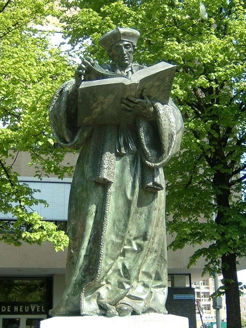 Statue of Erasmus in Rotterdam. It was created by Hendrick de Keyser in 1622, replacing a stone statue of 1557.