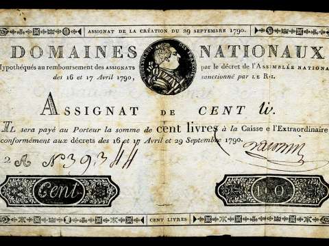 Early French banknote issue by Domaines Nationaux - Assignat for 100 livres, 1790 Issue