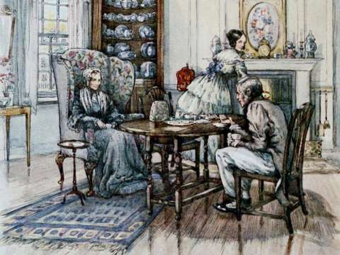 A scene from Cranford, illustrated by Sybil Tawse.