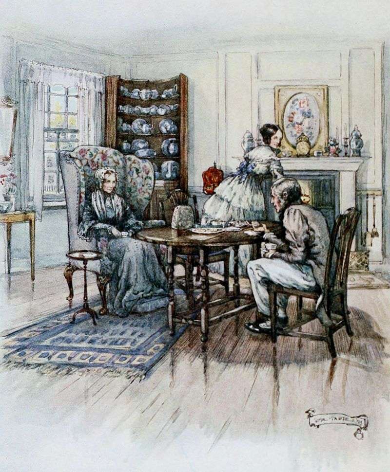 A scene from Cranford, illustrated by Sybil Tawse.