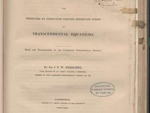 Description of a machine for resolving by inspection certain important forms of transcendental equations, 1832