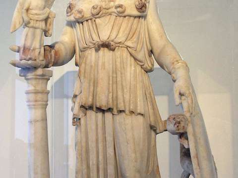 A Roman period, 2nd century AD sculpture found near the Varvakeion school reflects the type of the restored Athena Parthenos presently in the National Archaeological Museum, Athens