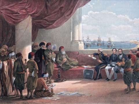 Interview with Mehmet Ali in his Palace at Alexandria (1839), with Patrick Campbell in the centre.