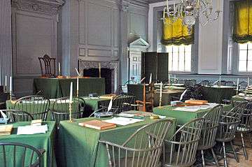 The Assembly Room in Philadelphia's Independence Hall, where the Second Continental Congress adopted the Declaration of Independence