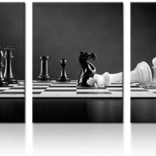 3 Panel Modern Black and White Chess Board Canvas Wall Art