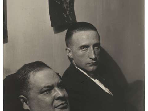 Man Ray, 1920, Three Heads (Joseph Stella and Marcel Duchamp, painting bust portrait of Man Ray above Duchamp)